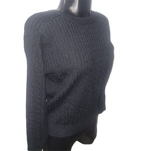 Vintage Eaton Petites Classic Black Cable Knit Crew Neck Wool Blend Sweater M